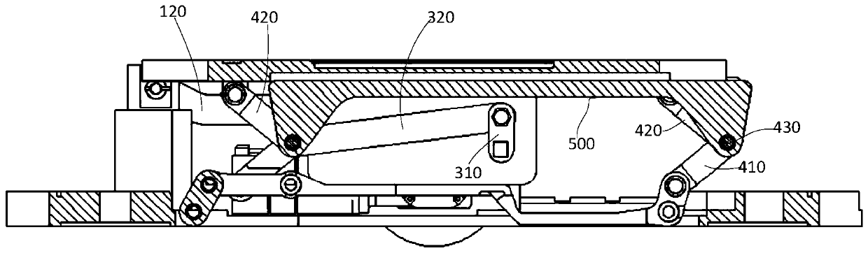 Lifting linkage device and automatic guiding transport cart