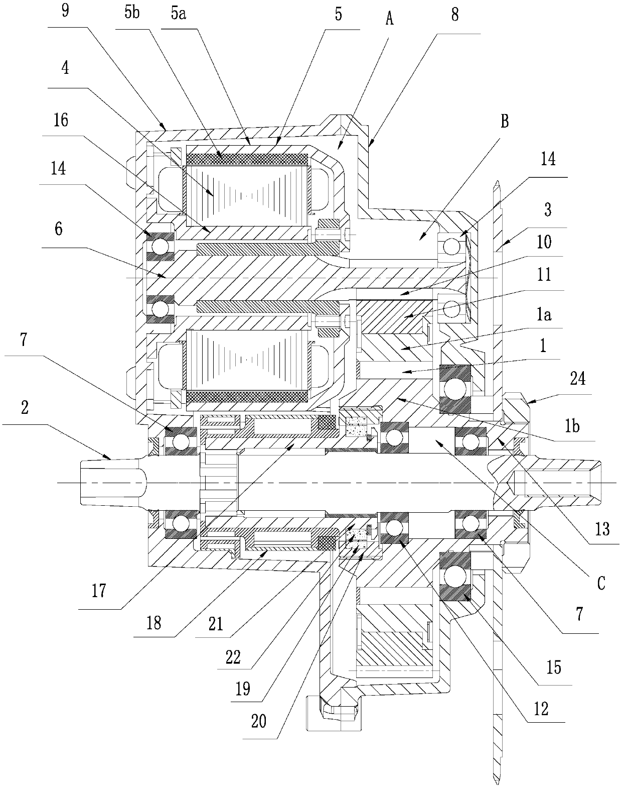 Primary-gear-gearing-down compact-type mid-motor