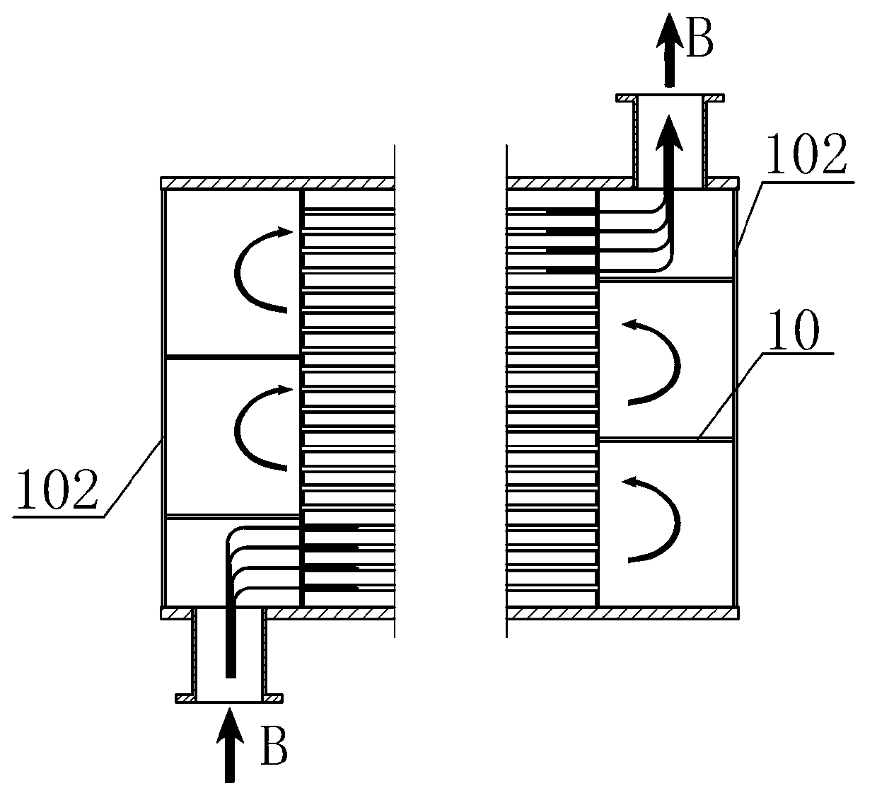 Blast furnace cinder flushing water multipath heat exchanger