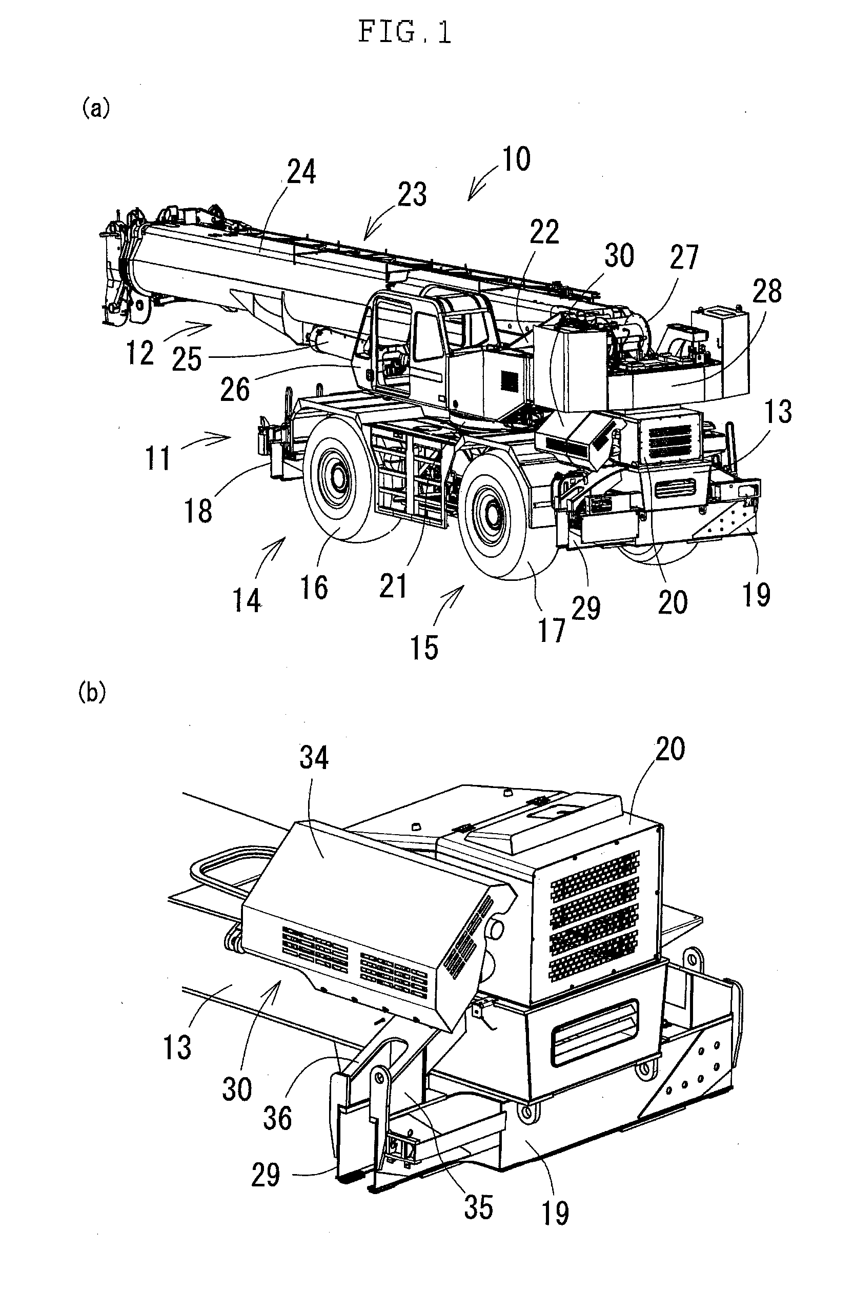 Exhaust emission control device for rough terrain crane