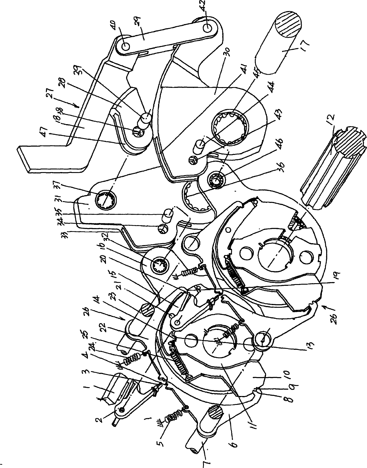 Three-shed shedding mechanism for rotary electronic dobby