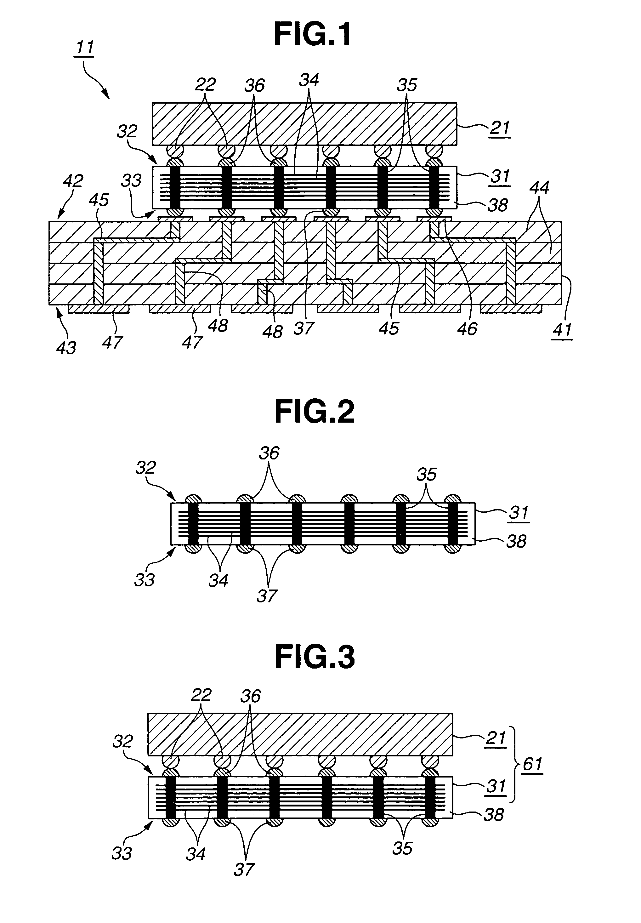 Assembly of semiconductor device, interposer and substrate