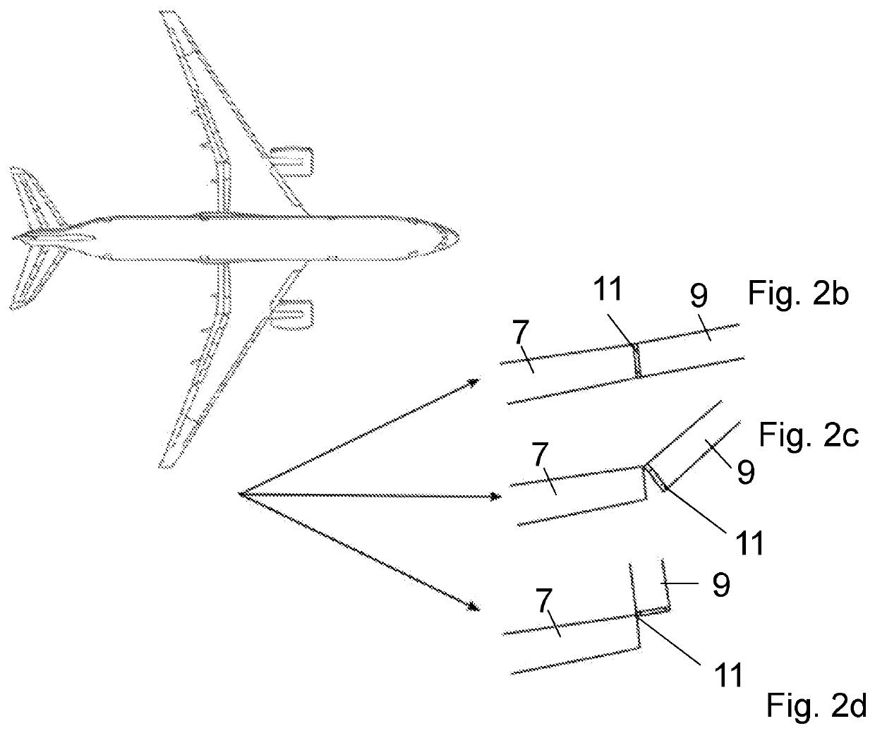 Apparatus, aircraft and method for moving a wing tip device away from a load-alleviating configuration