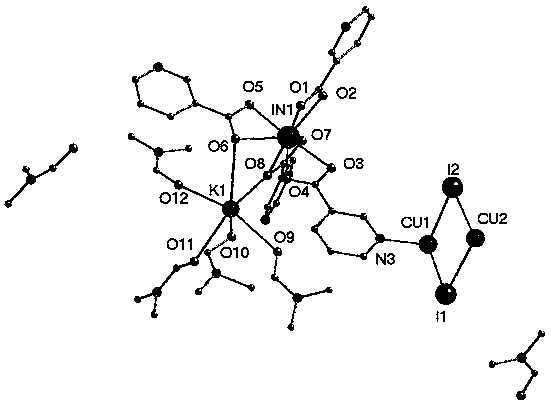 Indium-potassium-copper three-metal coordination polymer crystal and preparation method and application thereof