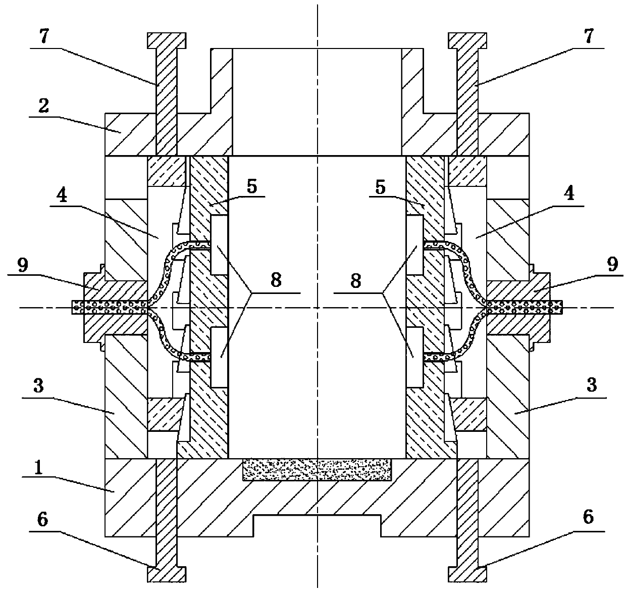 Wedge-shaped tooth double-plate plane strain mechanism for true triaxial cell