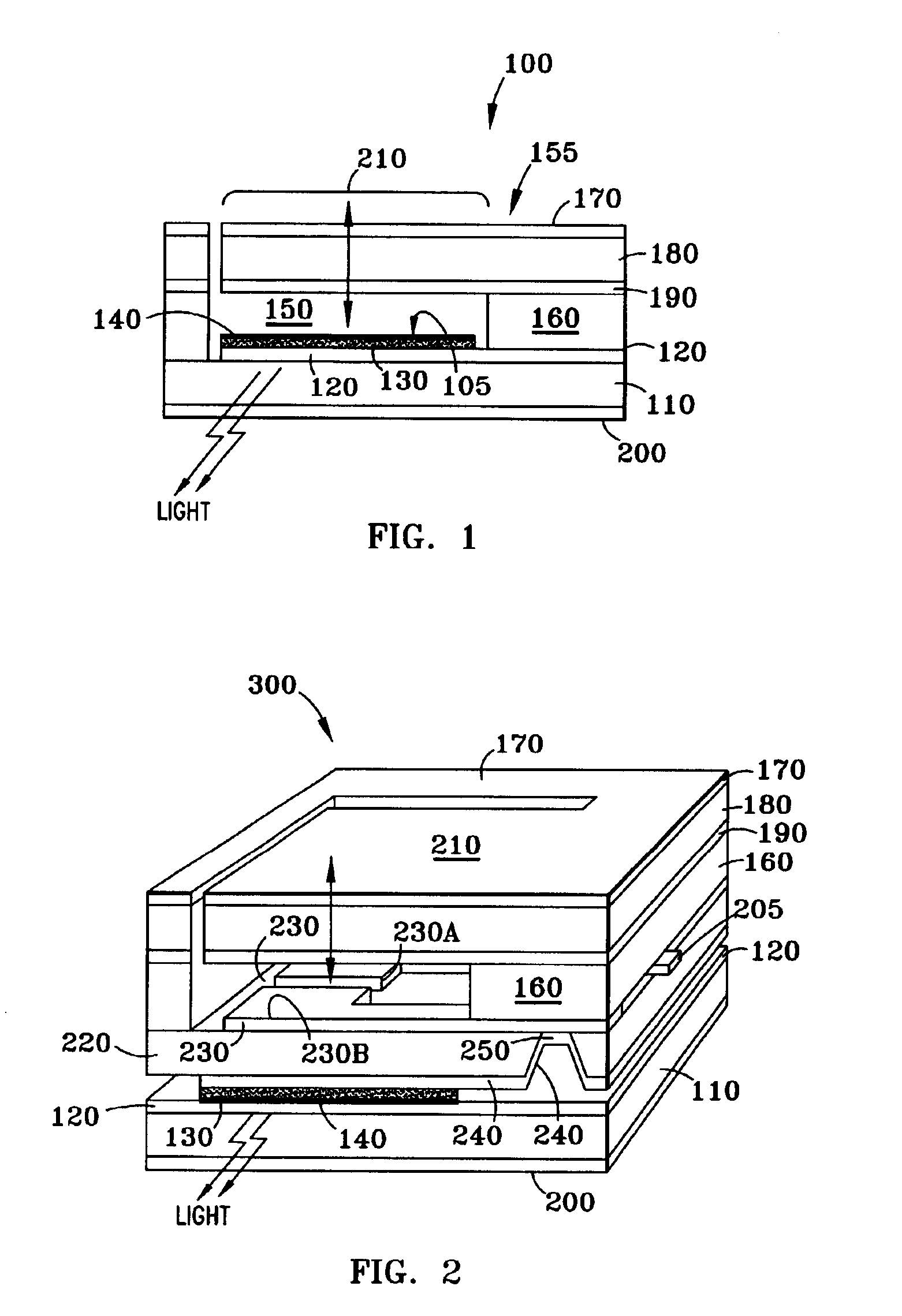 Micro electro mechanical system controlled organic LED and pixel arrays and method of using and of manufacturing same