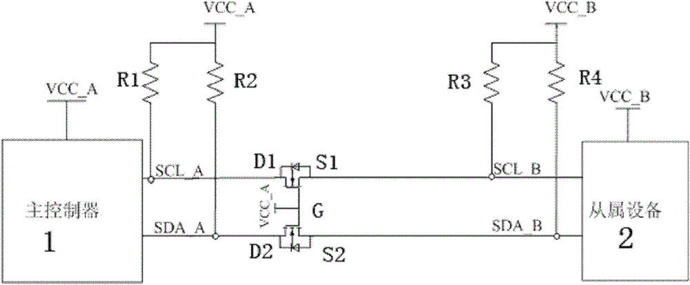 Electric leakage prevention and electric level compatible circuit based on I2C (Intel-Integrated Circuit) bus