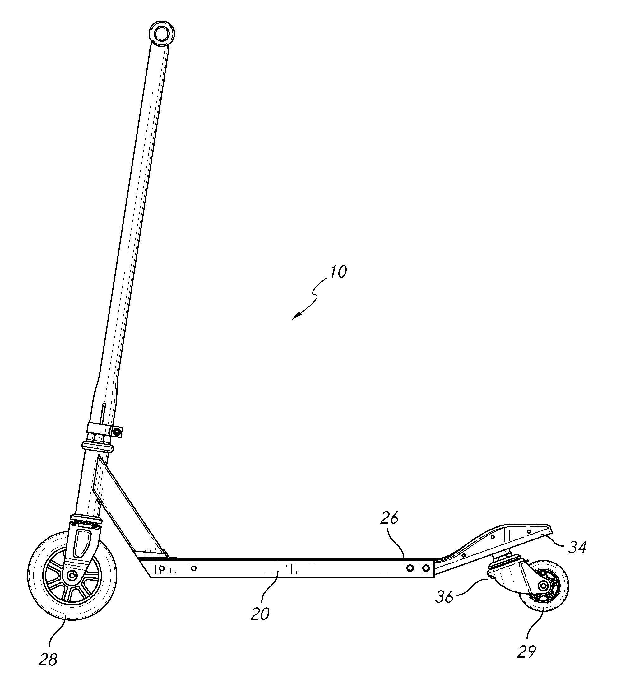 Scooter with rear swivel wheel