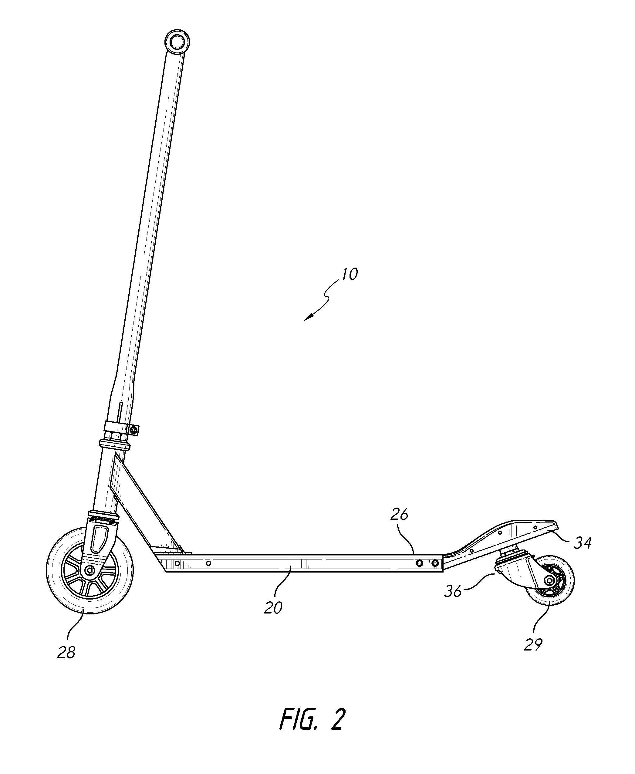 Scooter with rear swivel wheel