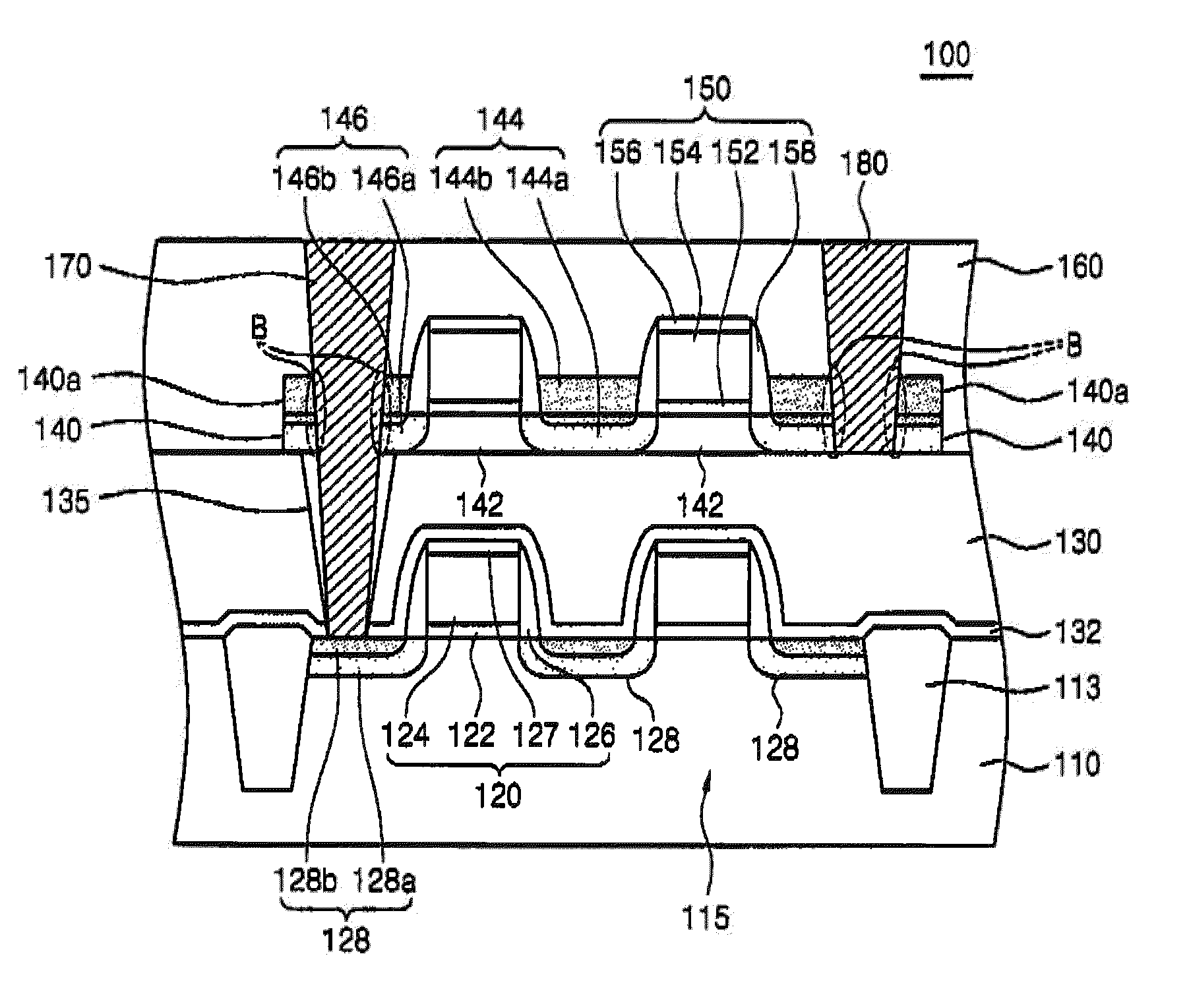 Semiconductor device having stacked transistors