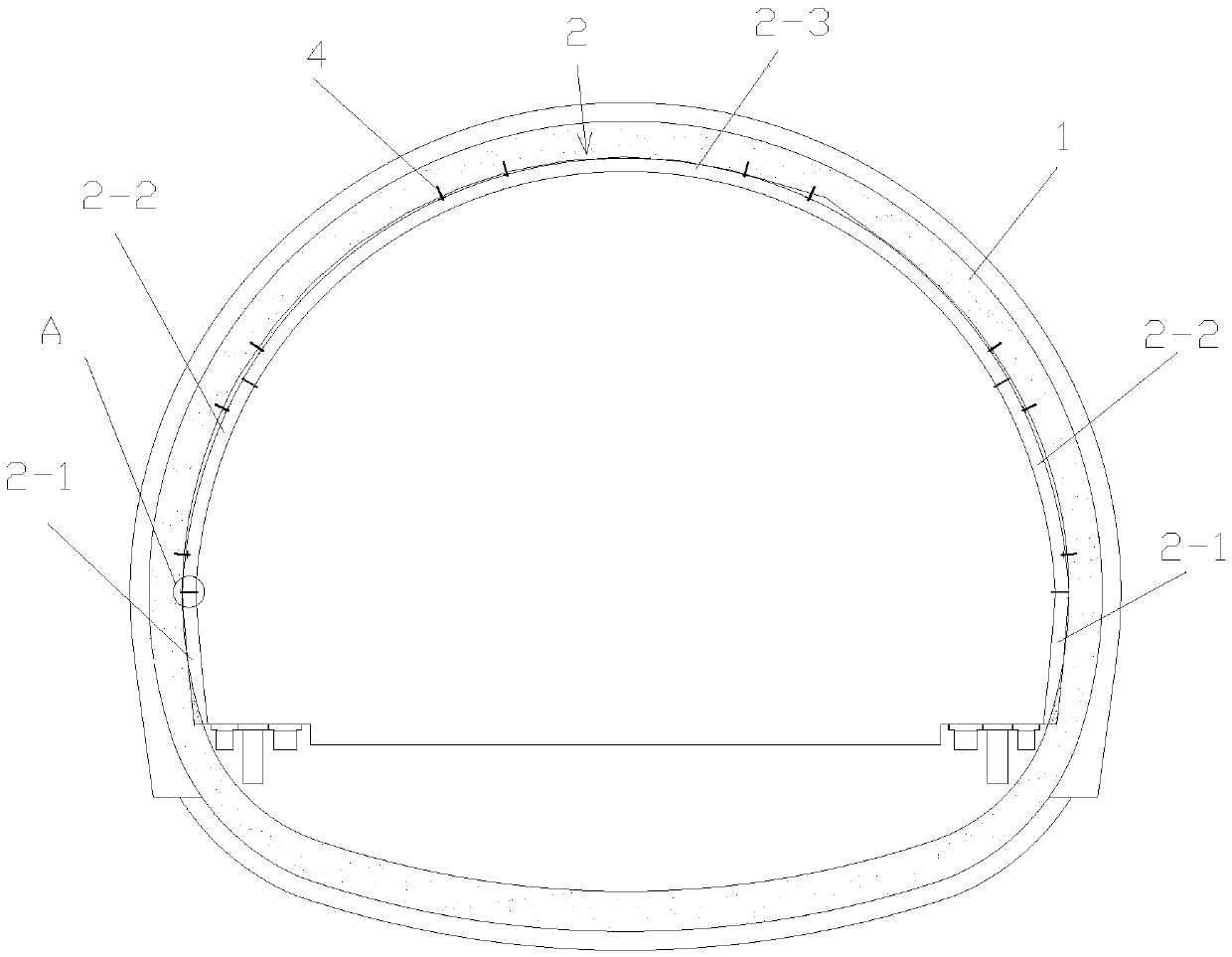 Existing line tunnel lining structure of railway and construction method thereof