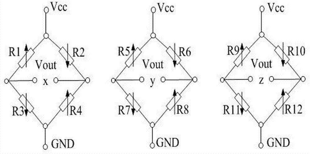 Single-chip integrated eight-beam-arm triaxial accelerometer