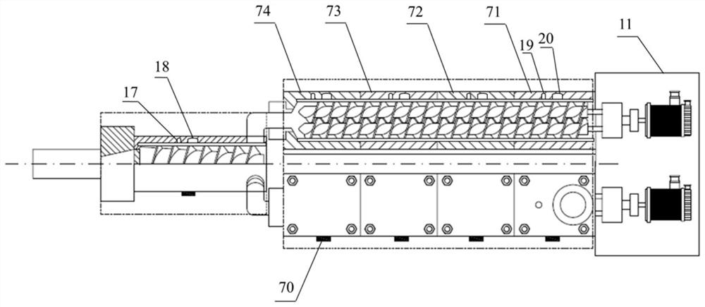 Multi-component mixed double-input screw extrusion equipment and extrusion processing method