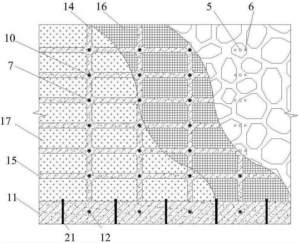 High-pressure washing anchor planting and recharging comprehensive biological protection structure of soft and hard smashing interbedding type composite rock slope and construction method of structure