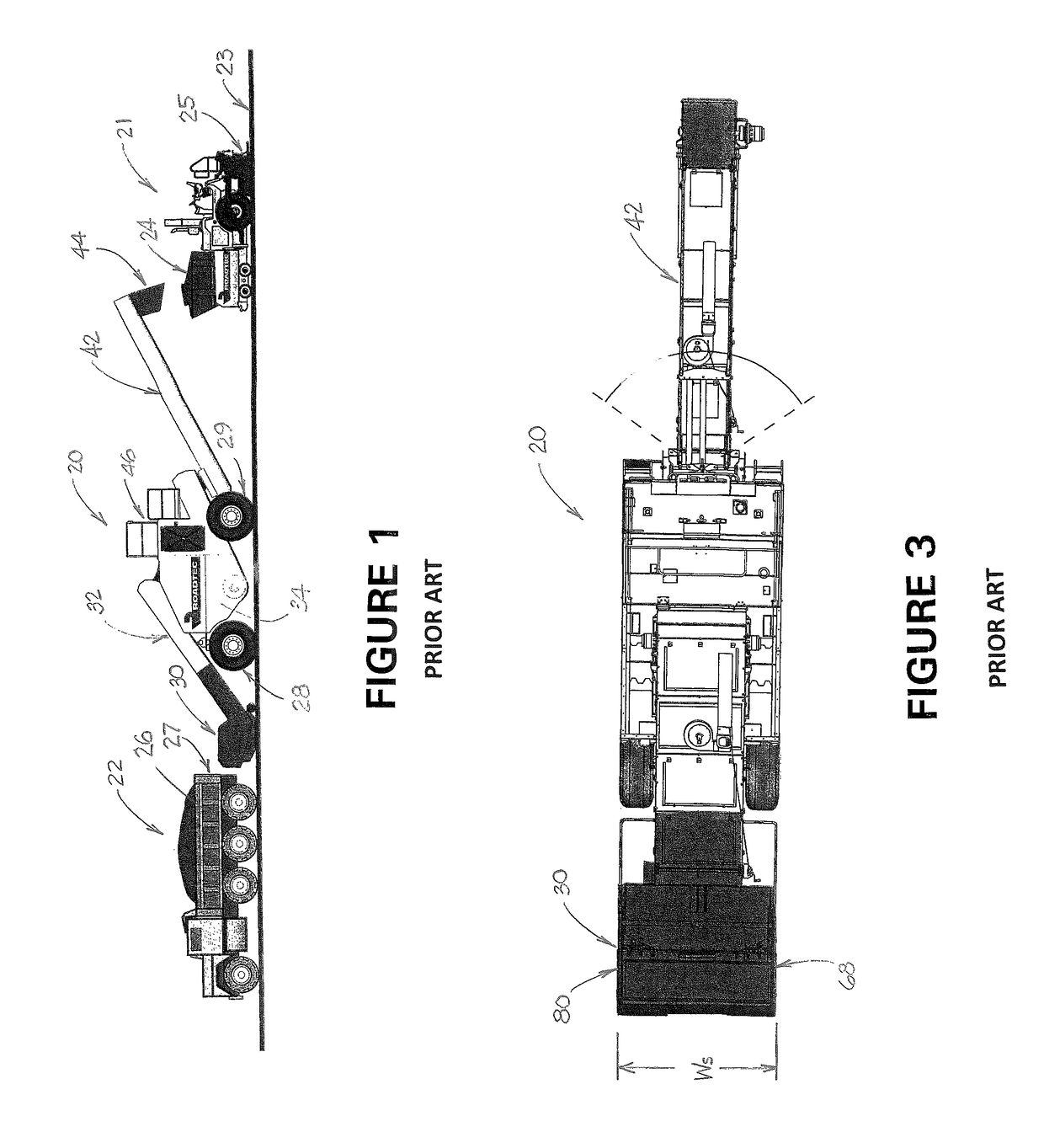 Material transfer vehicle having an expandable truck-receiving hopper