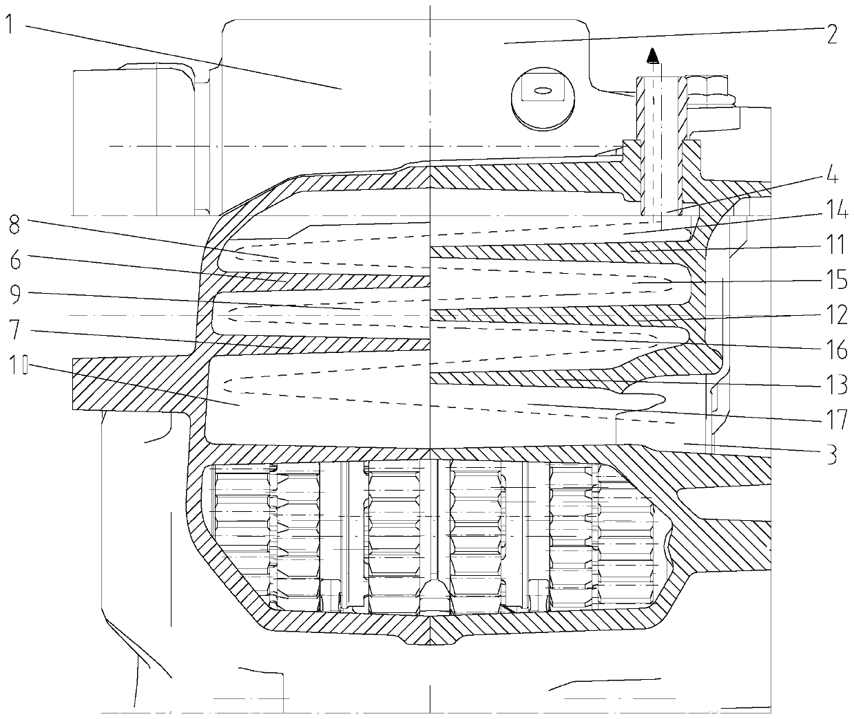 Engine oil-gas separation device and engine