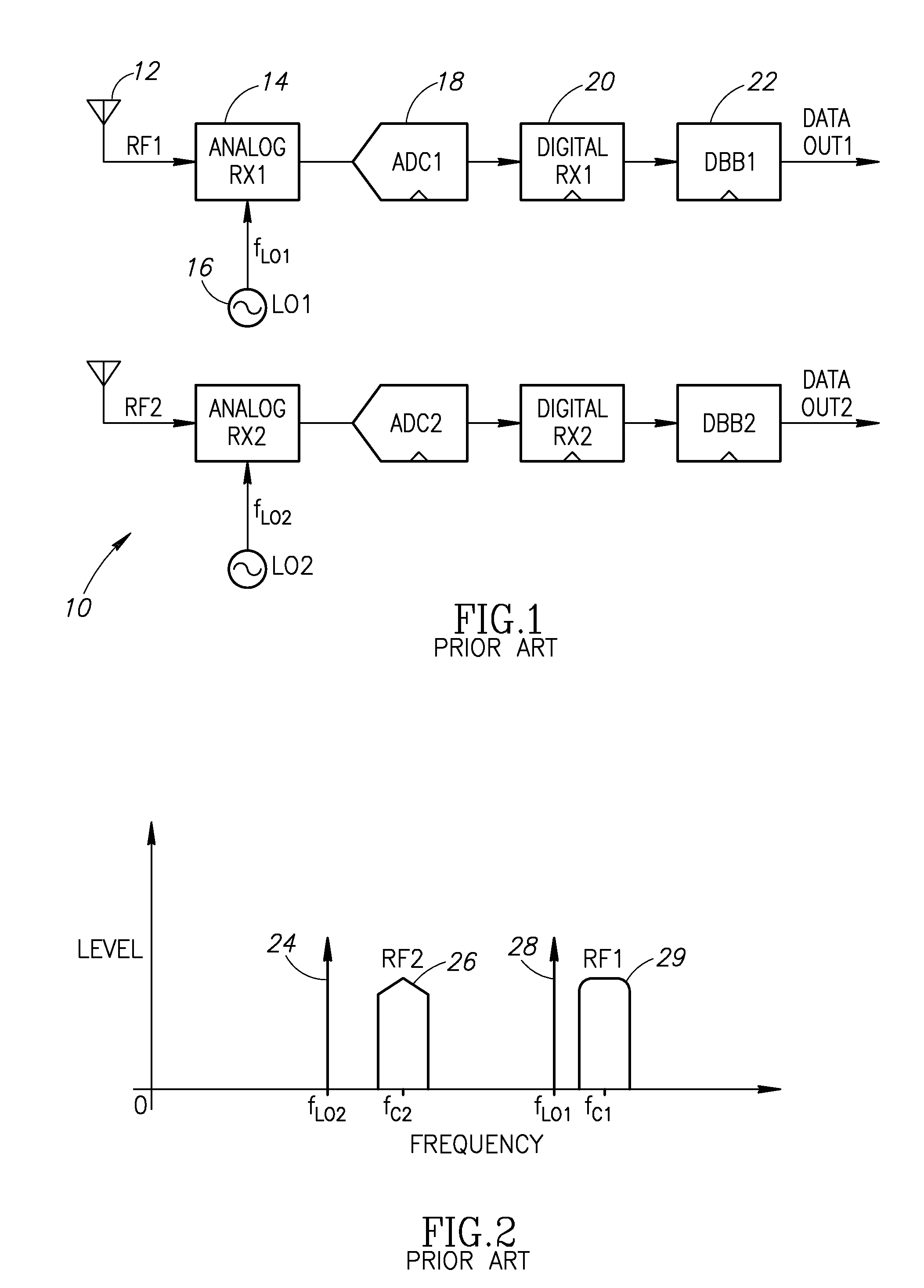 Simultaneous multiple signal reception and transmission using frequency multiplexing and shared processing