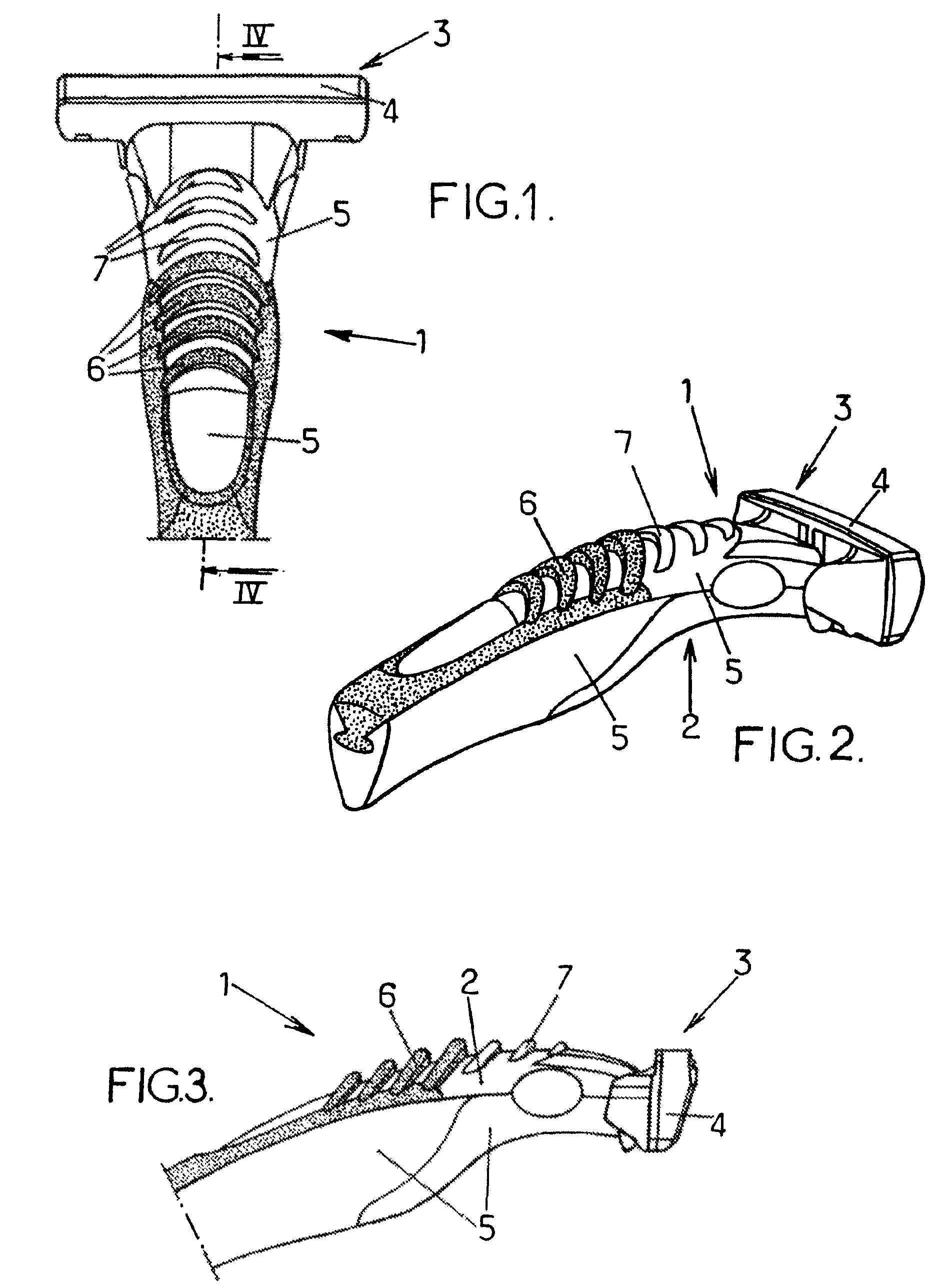 Ergonomic razor handle provided with an improved grip