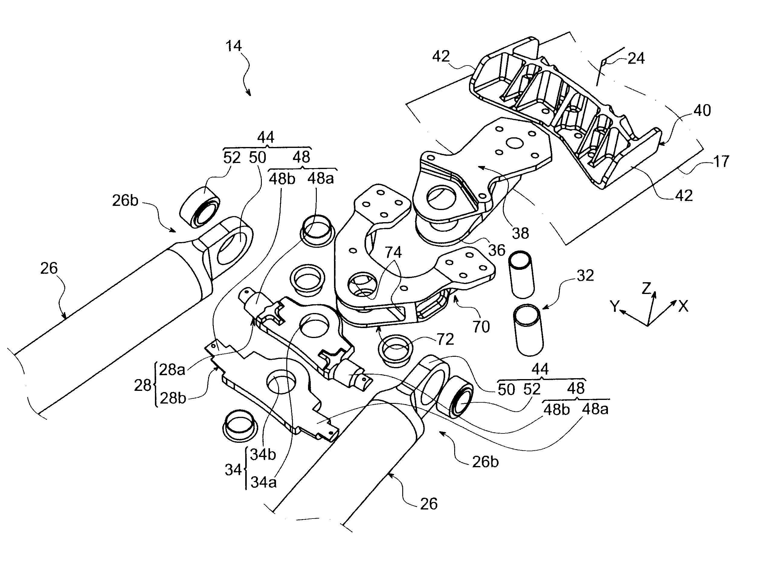 Aircraft engine mount structure comprising two thrust links with transverse fitting