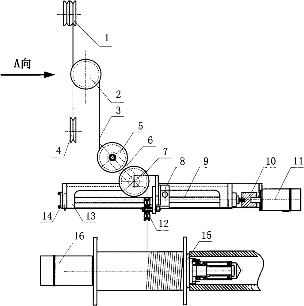 Self-compensating servo wiring device for water tank type wire drawing machine