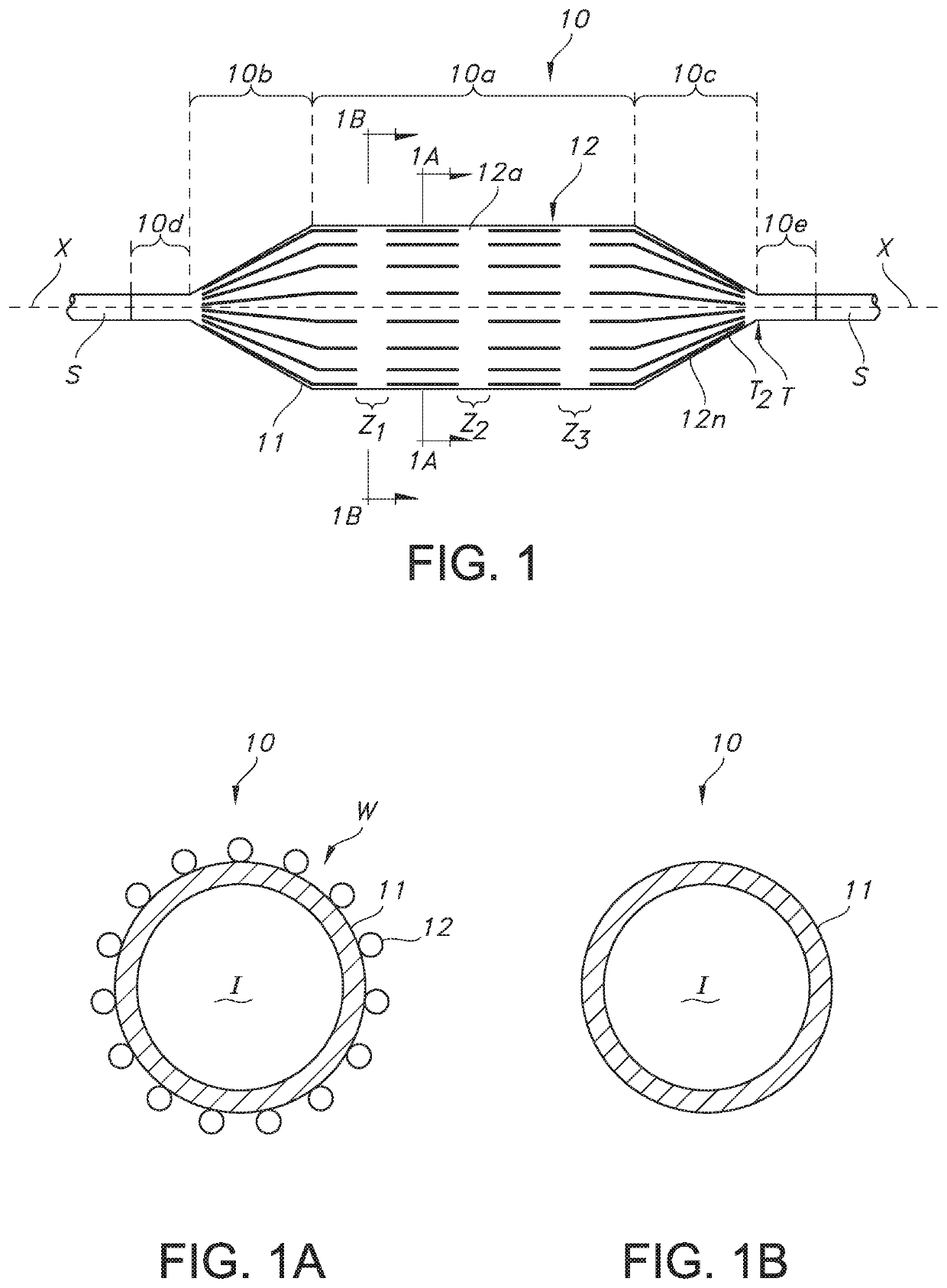 Inflatable medical balloon with flex points due to interrupted fibers