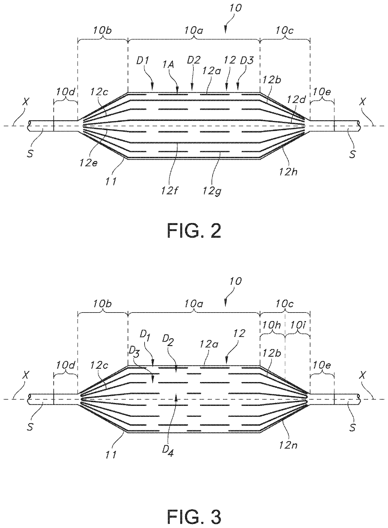 Inflatable medical balloon with flex points due to interrupted fibers