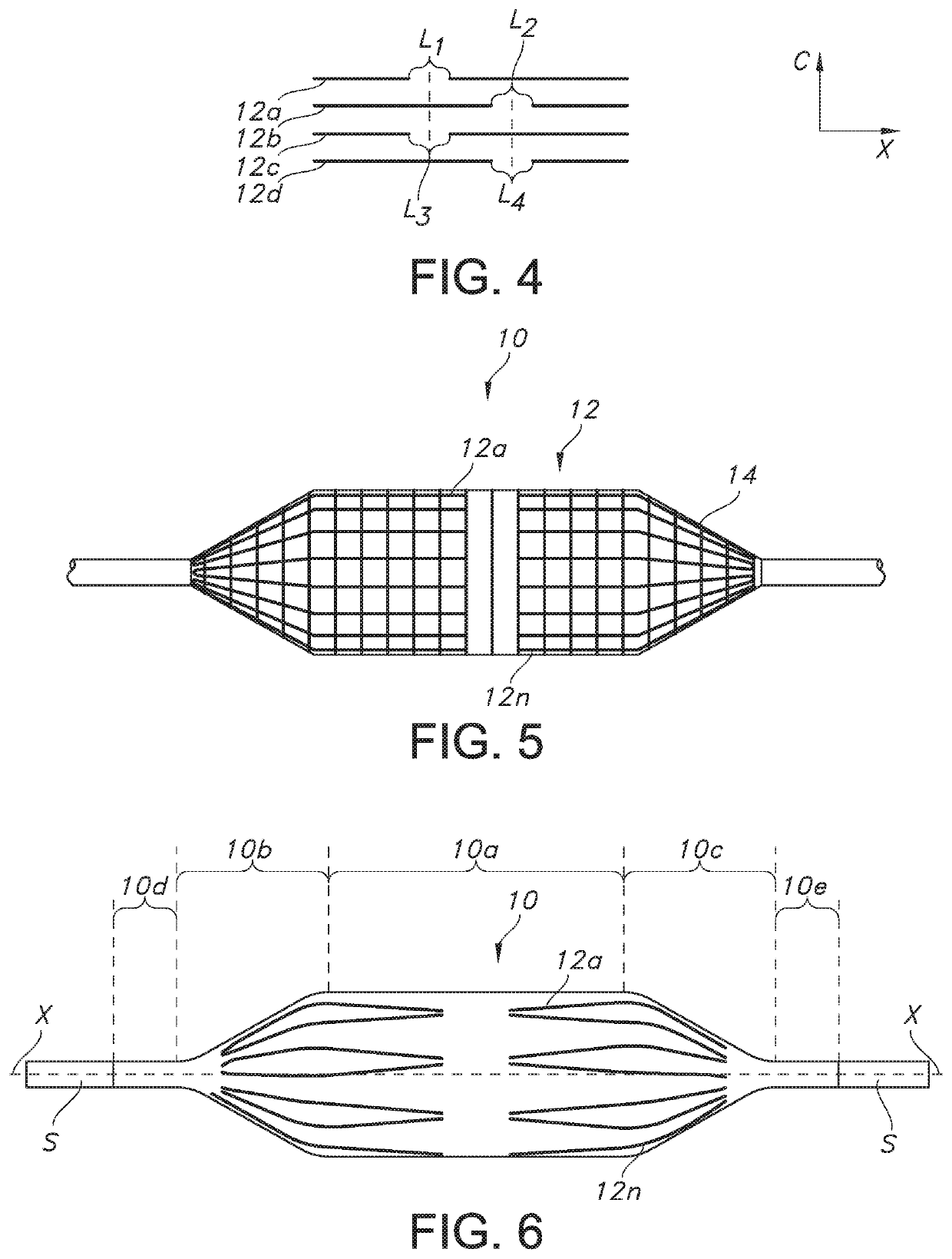 Inflatable medical balloon with flex points due to interrupted fibers