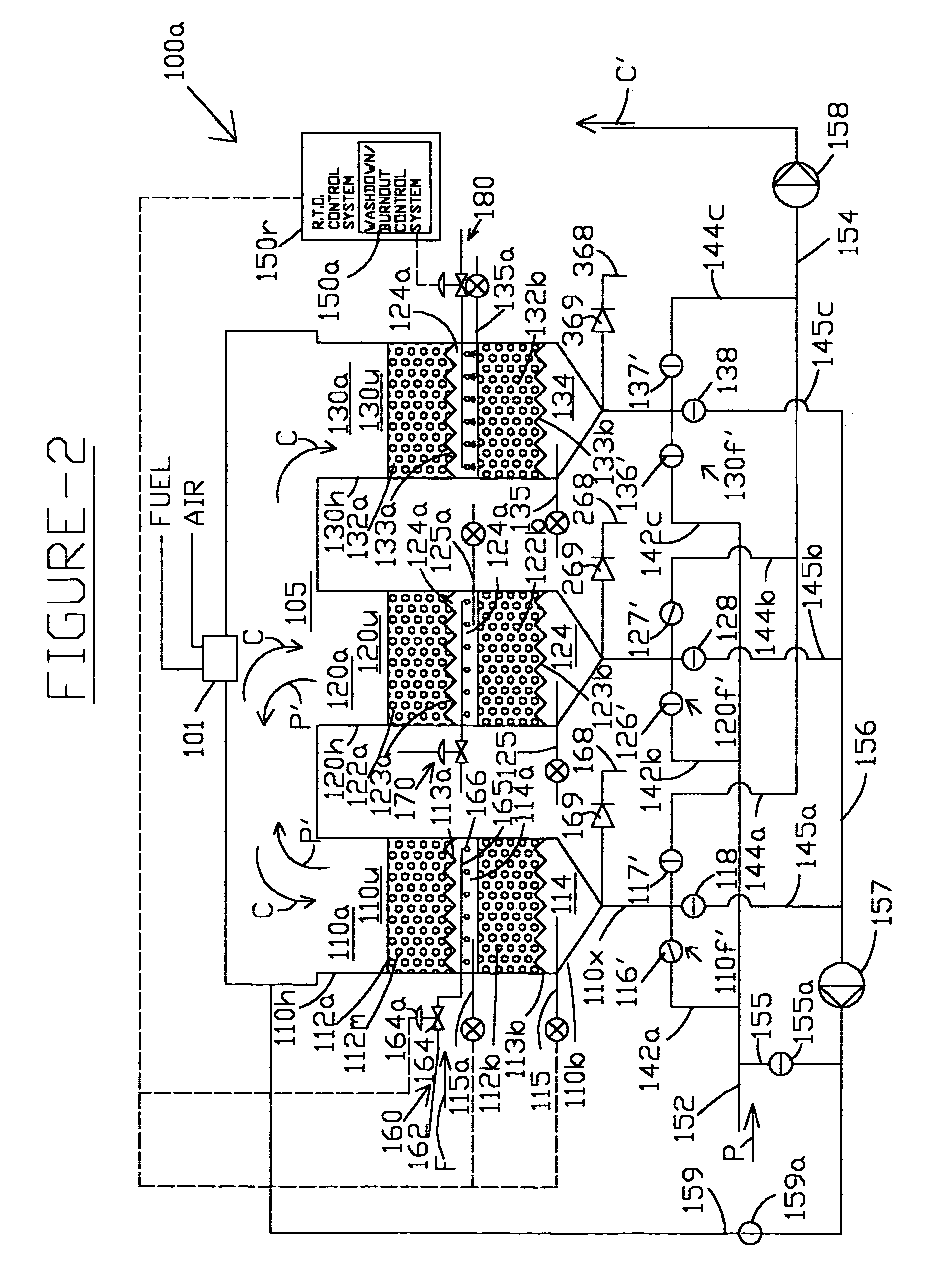 Regenerative fume-incinerator with on-line burn-out and wash-down system