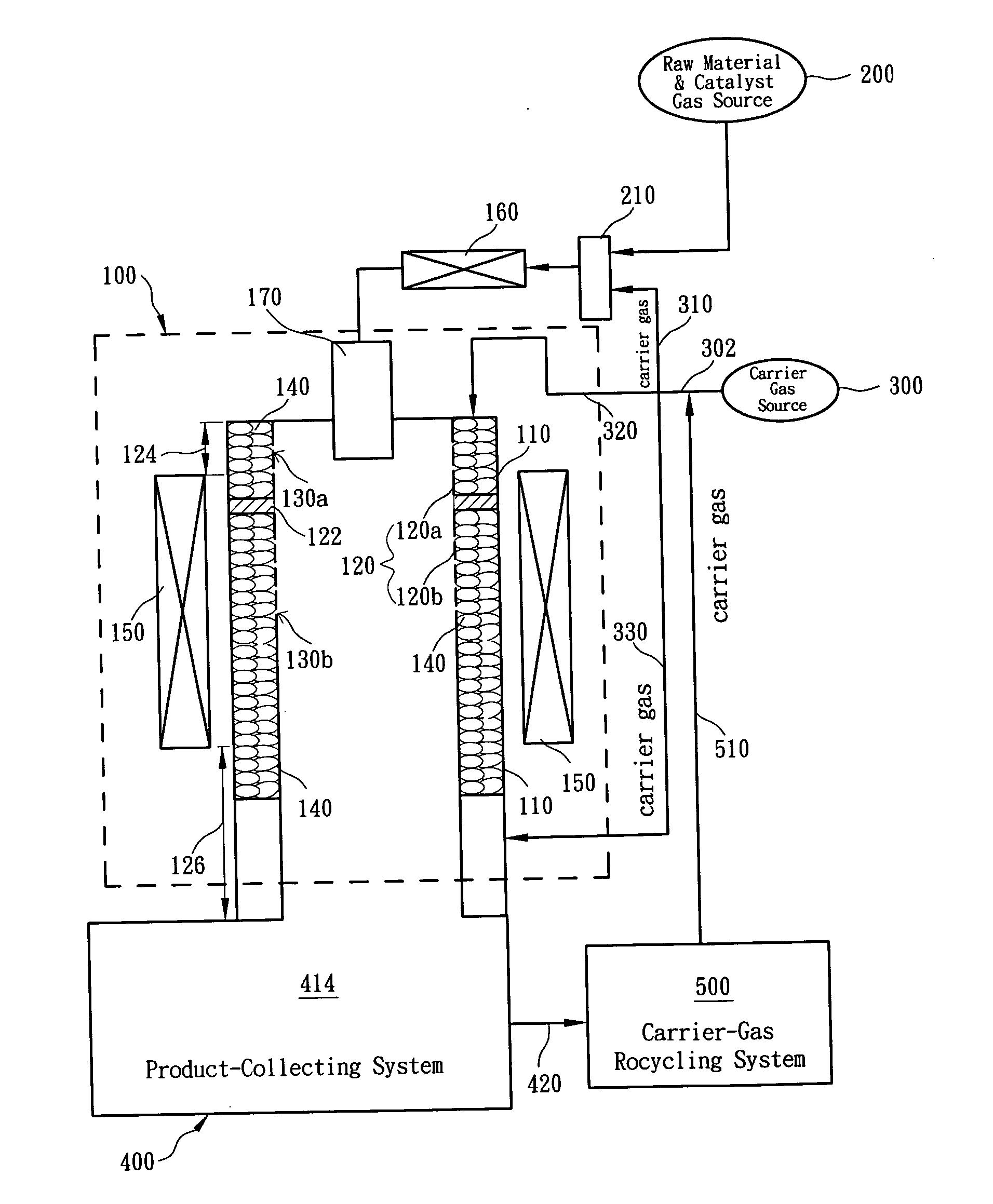 Reaction apparatus for producing vapor-grown carbon fibers and continuous production system therefor