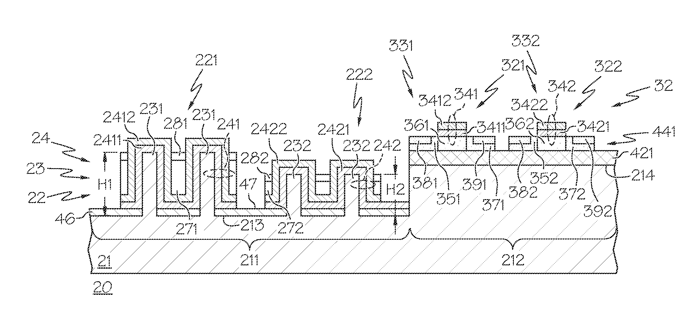 Combined planar fet and fin-fet devices and methods