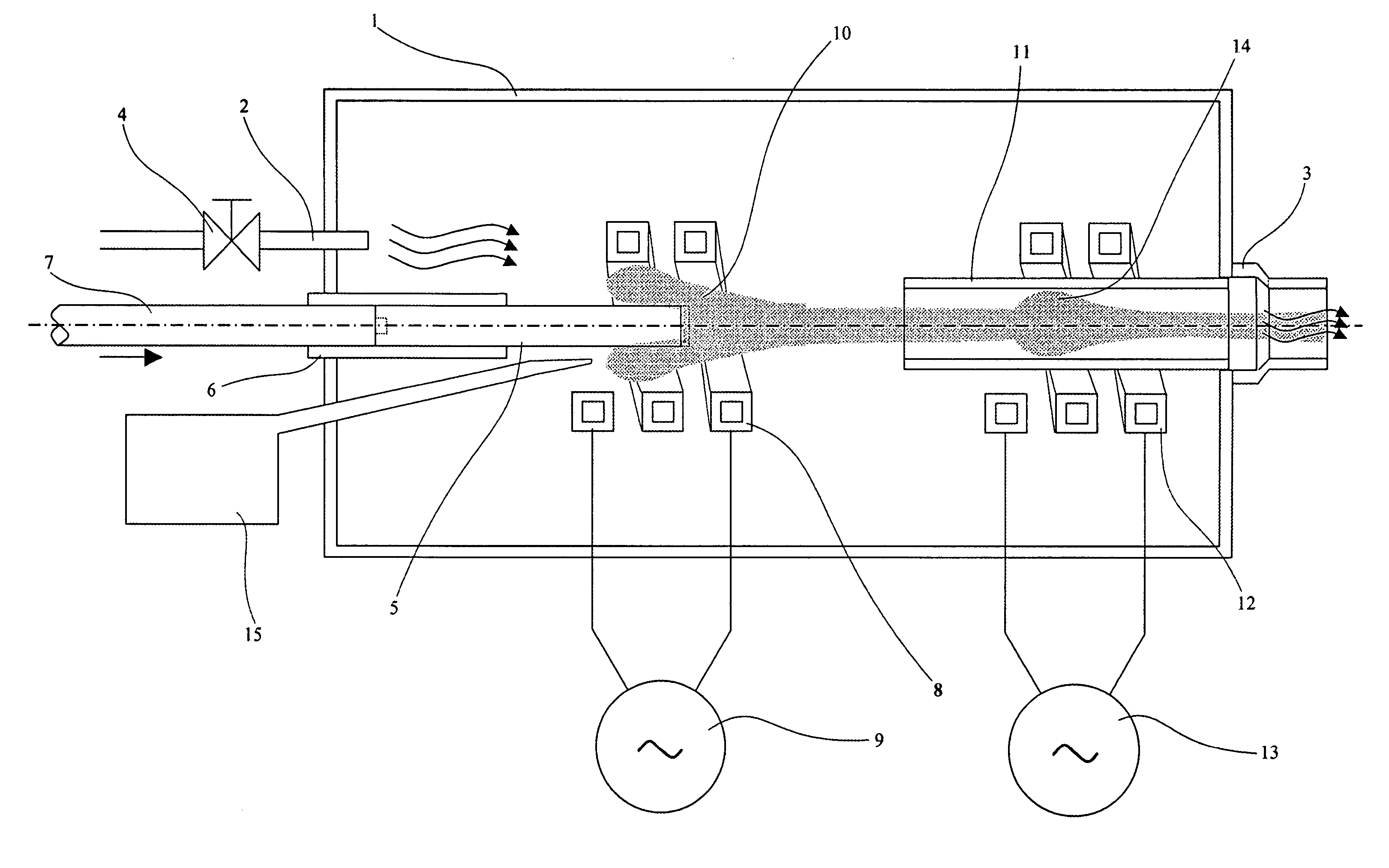 Device and method for production of carbon nanotubes, fullerene and their derivatives