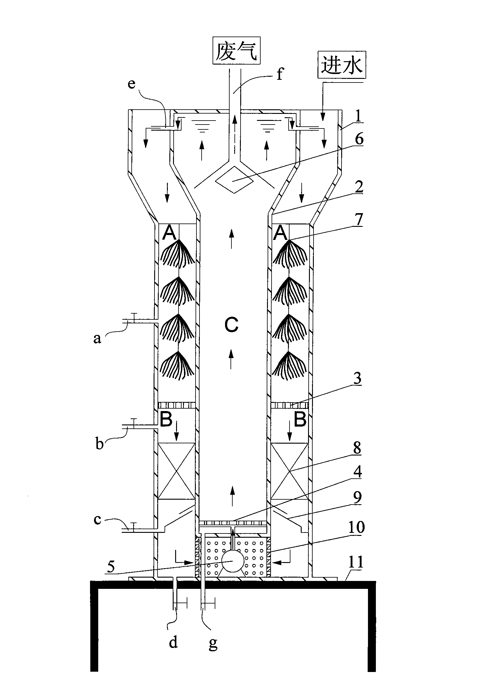 Sequencing batch internal circulation biological denitrification process and device thereof