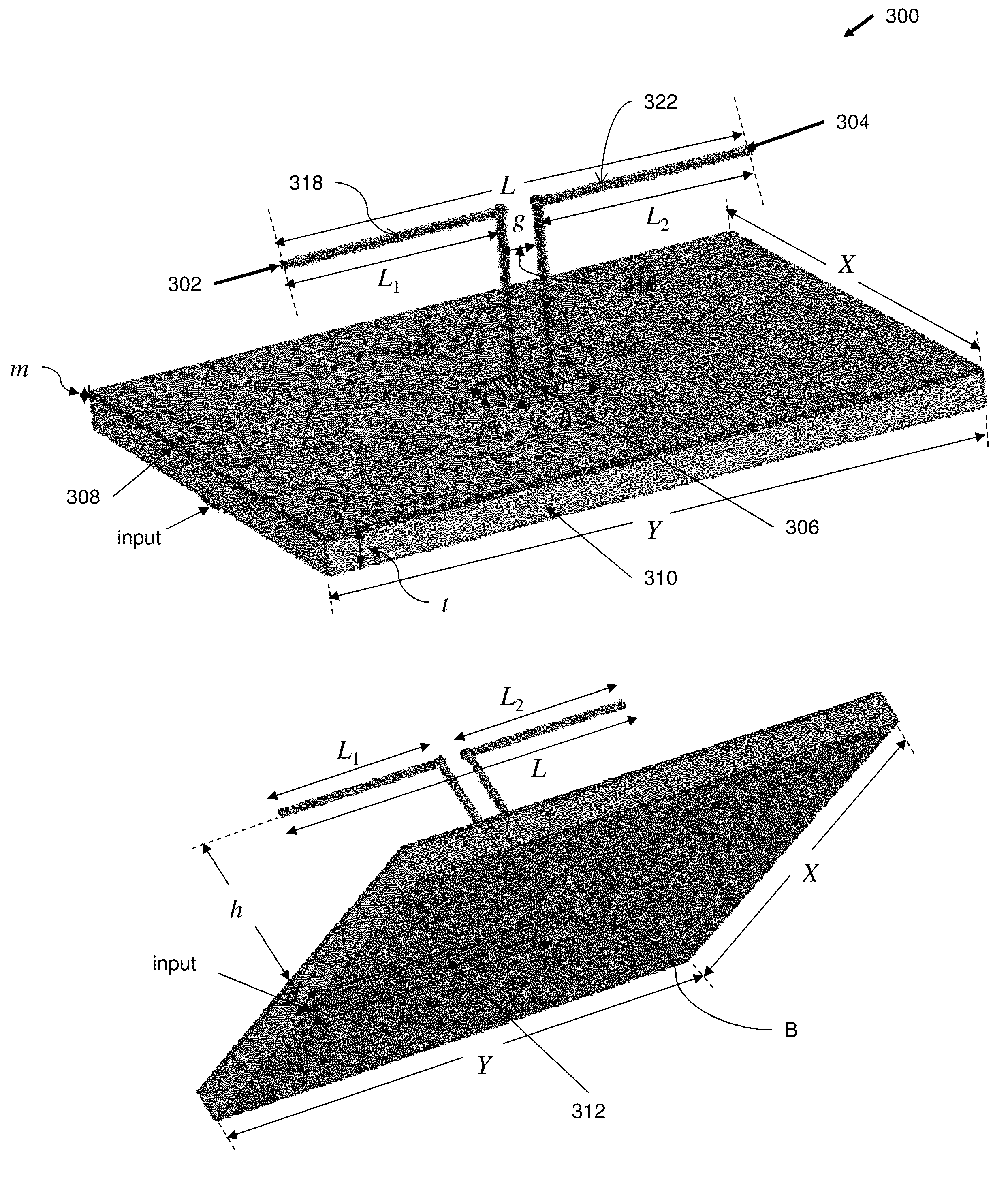 Dipole with an unbalanced microstrip feed