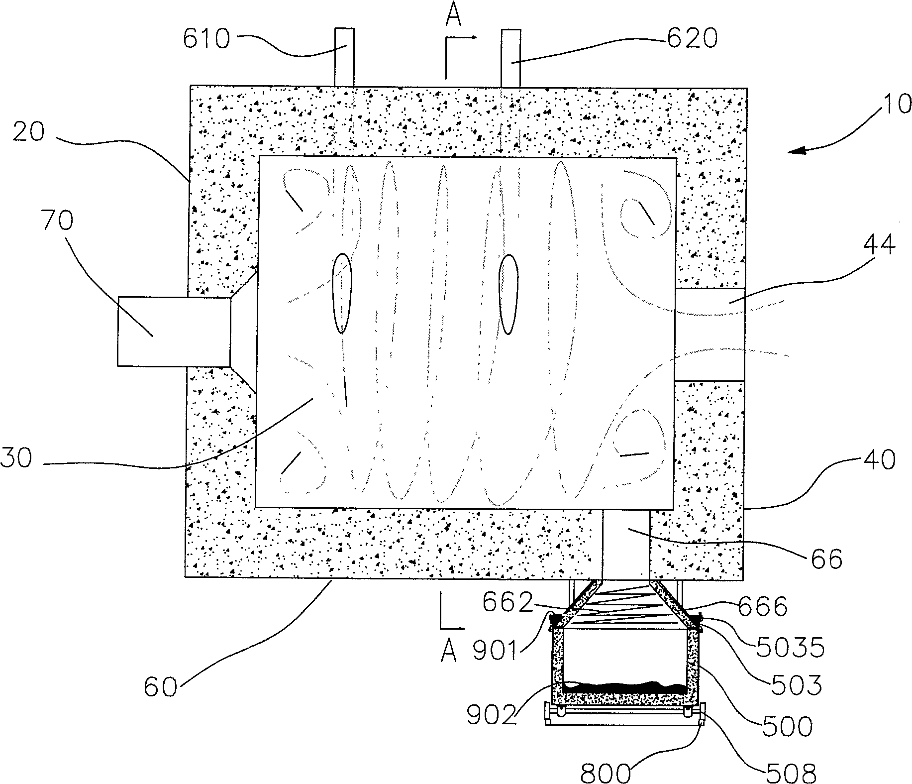 Liquid-type slag releasing device of emulsifying coke mortor