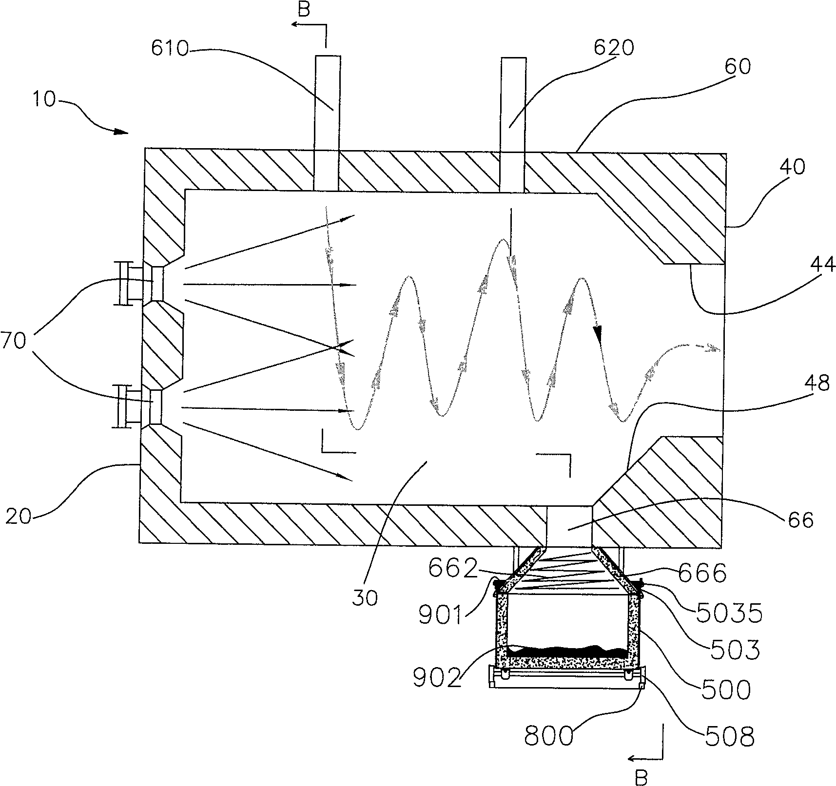 Liquid-type slag releasing device of emulsifying coke mortor