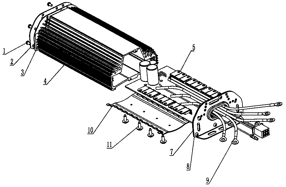 Compression joint-type electric vehicle controller for double-row power tube leaf spring