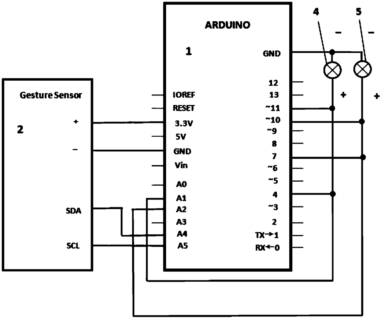 Three-dimensional gesture induction desk lamp based on Arduino platform and induction control method thereof