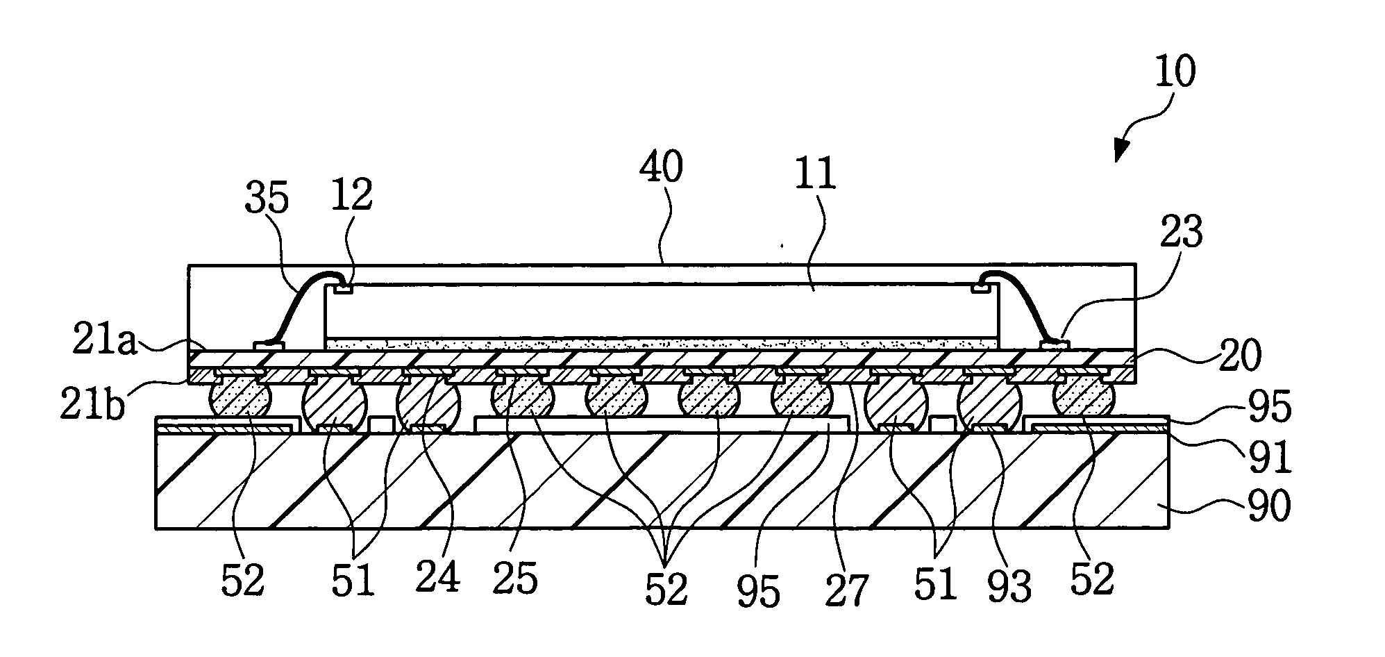 BGA semiconductor chip package and mounting structure thereof