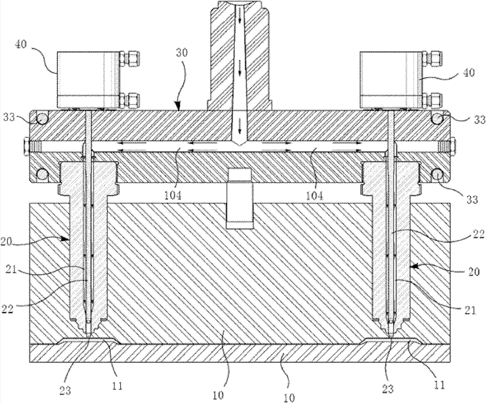 Residual resin discharge device of hot-runner injection mold equipment