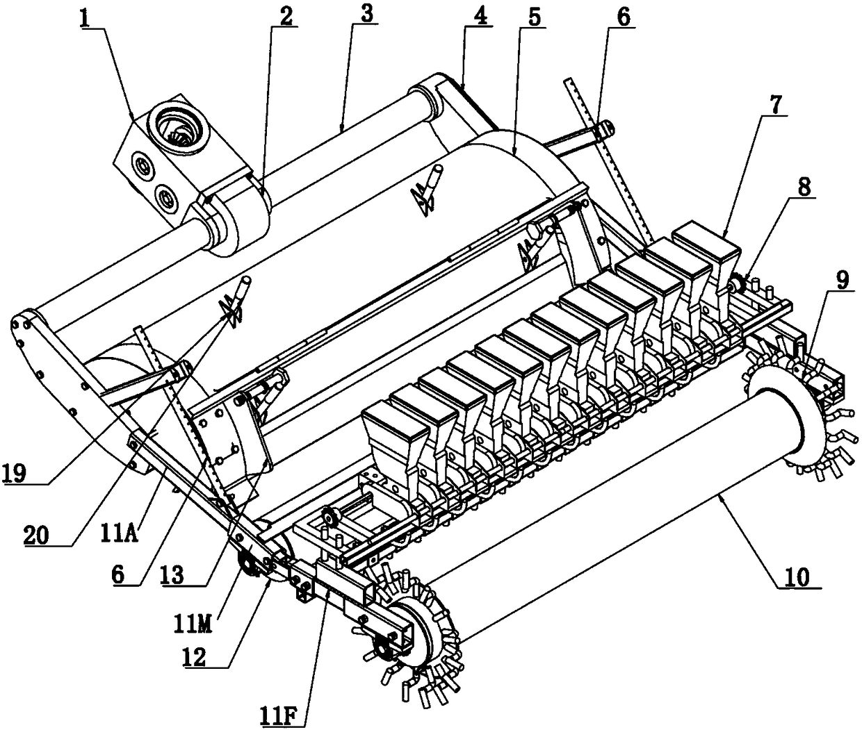 Articulated combined soil preparation and sowing machine for leafy vegetables