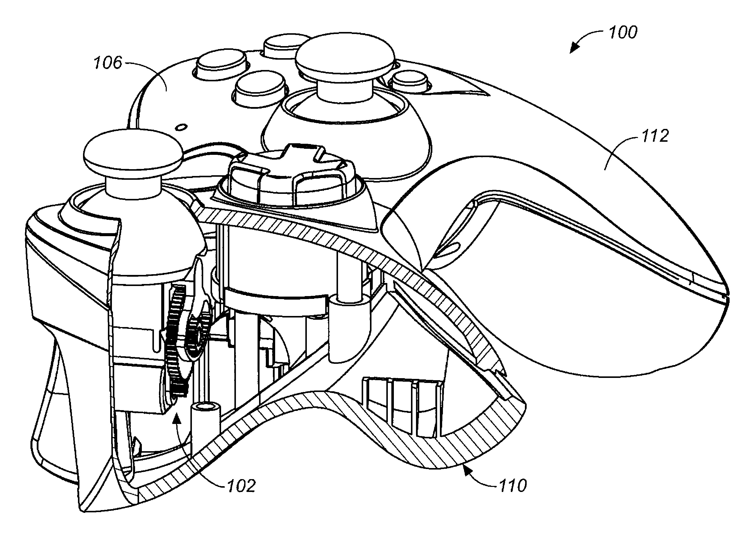 Video game controller with compact and efficient force feedback mechanism