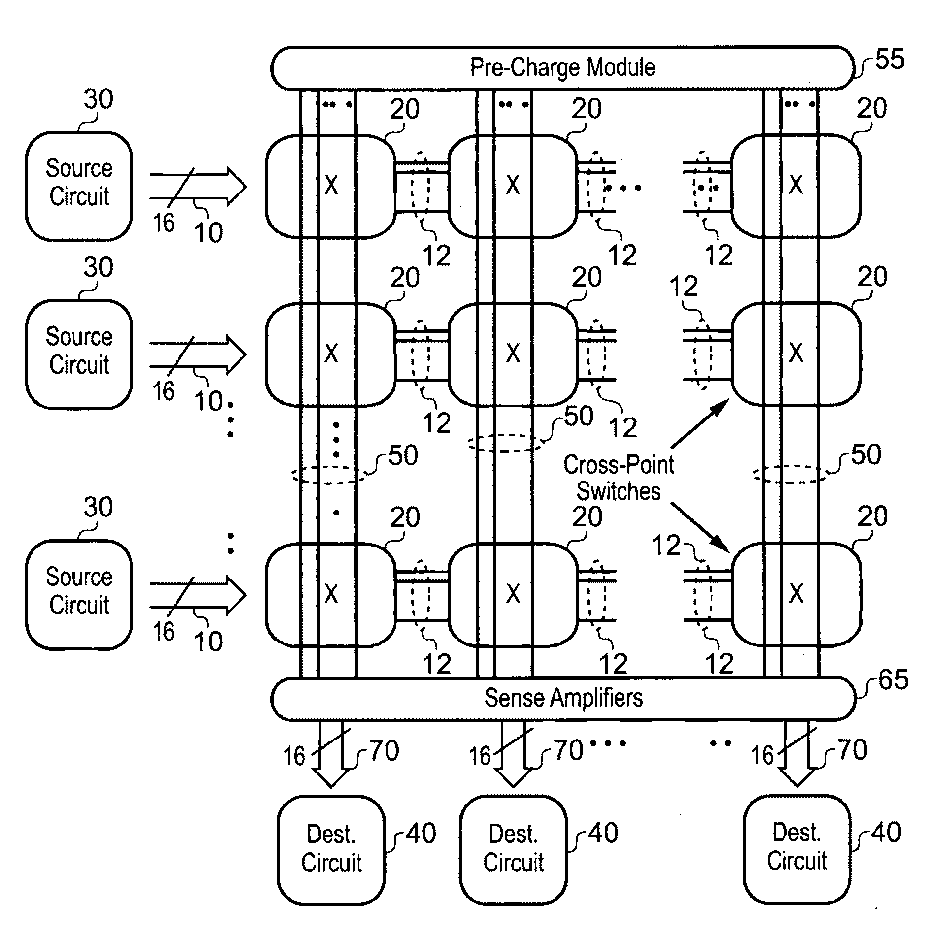 Crossbar circuitry for applying an adaptive priority scheme and method of operation of such crossbar circuitry