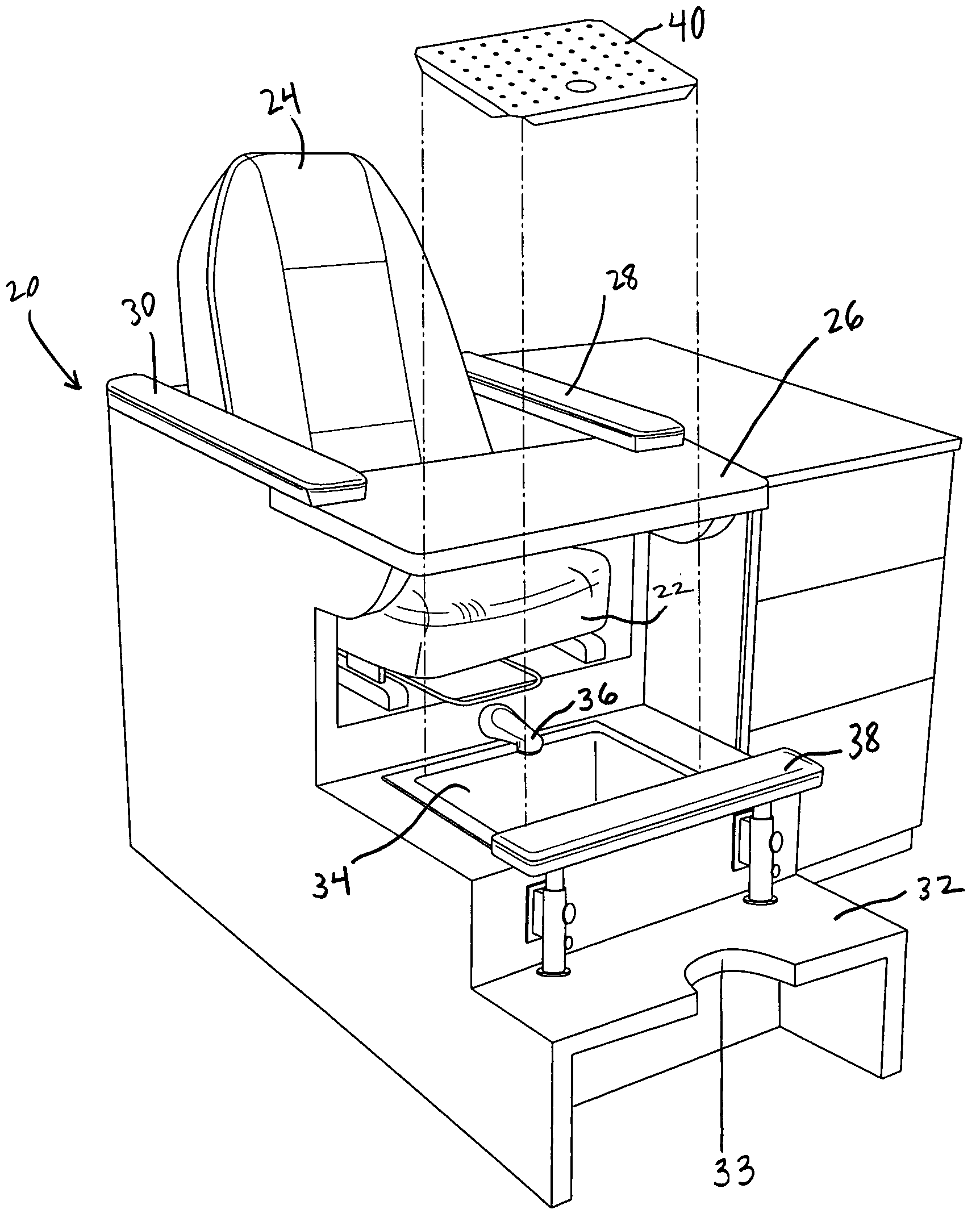 Pedicure basin for pedicure station and salon chair