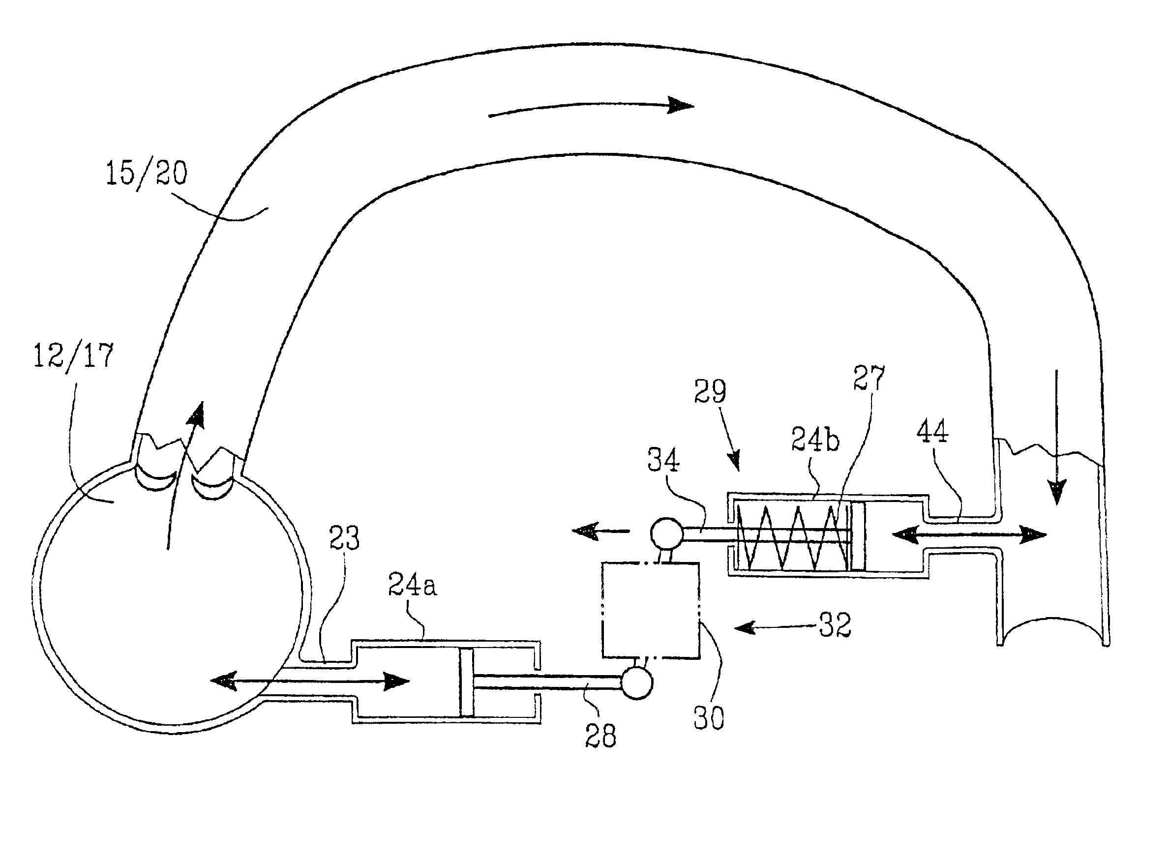 Implantable device for utilization of the hydraulic energy of the heart