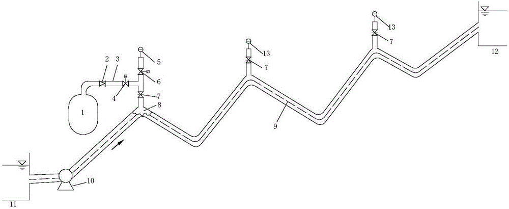 Water hammer protection device for long-distance pumping water supply system