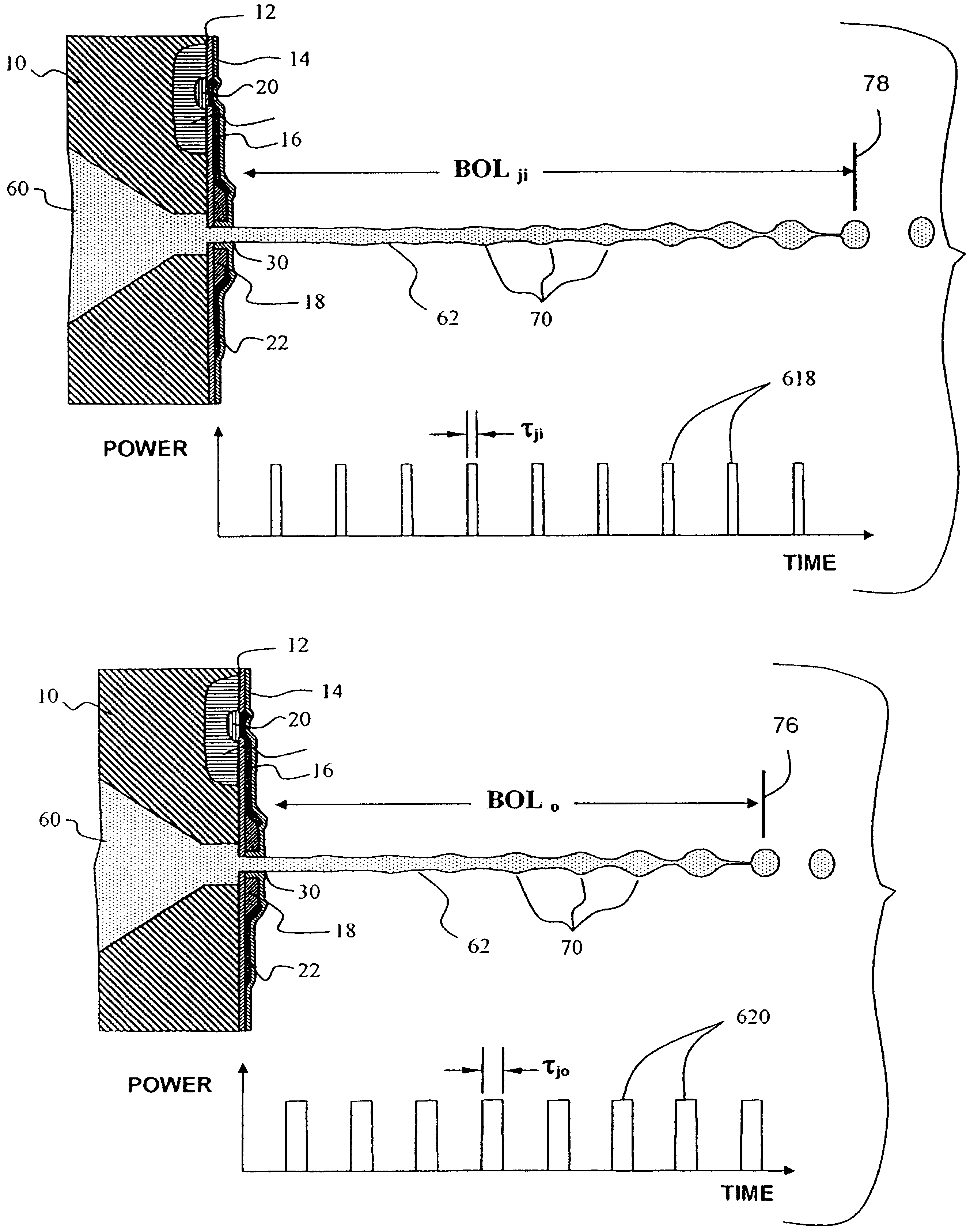 Ink jet break-off length controlled dynamically by individual jet stimulation