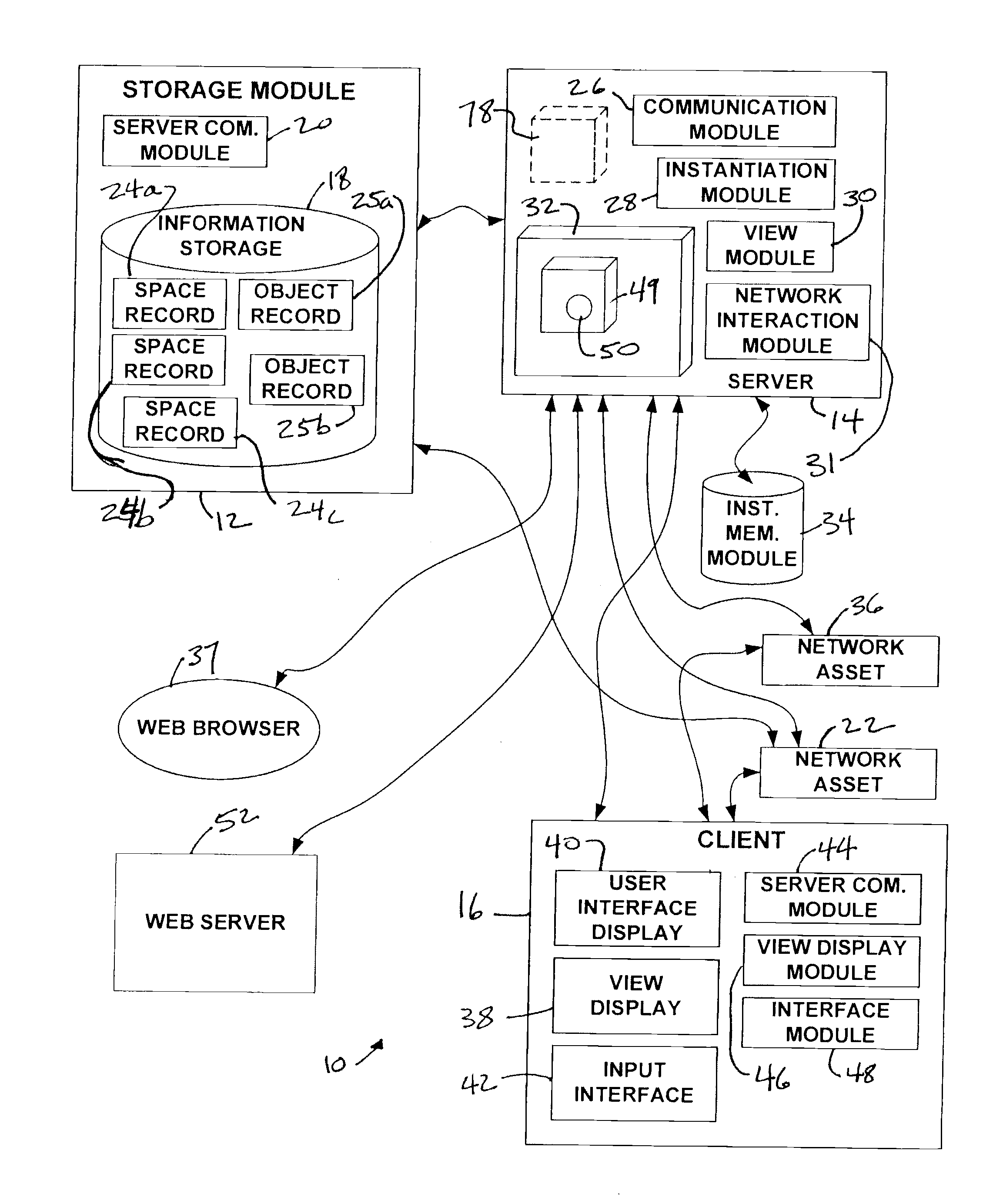 System and method for providing virtual spaces for access by users via the web