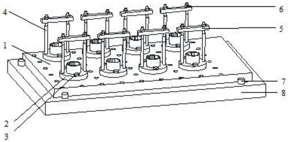 Clamping device for flexibly clamping and detecting rotary motor support assembly workpiece