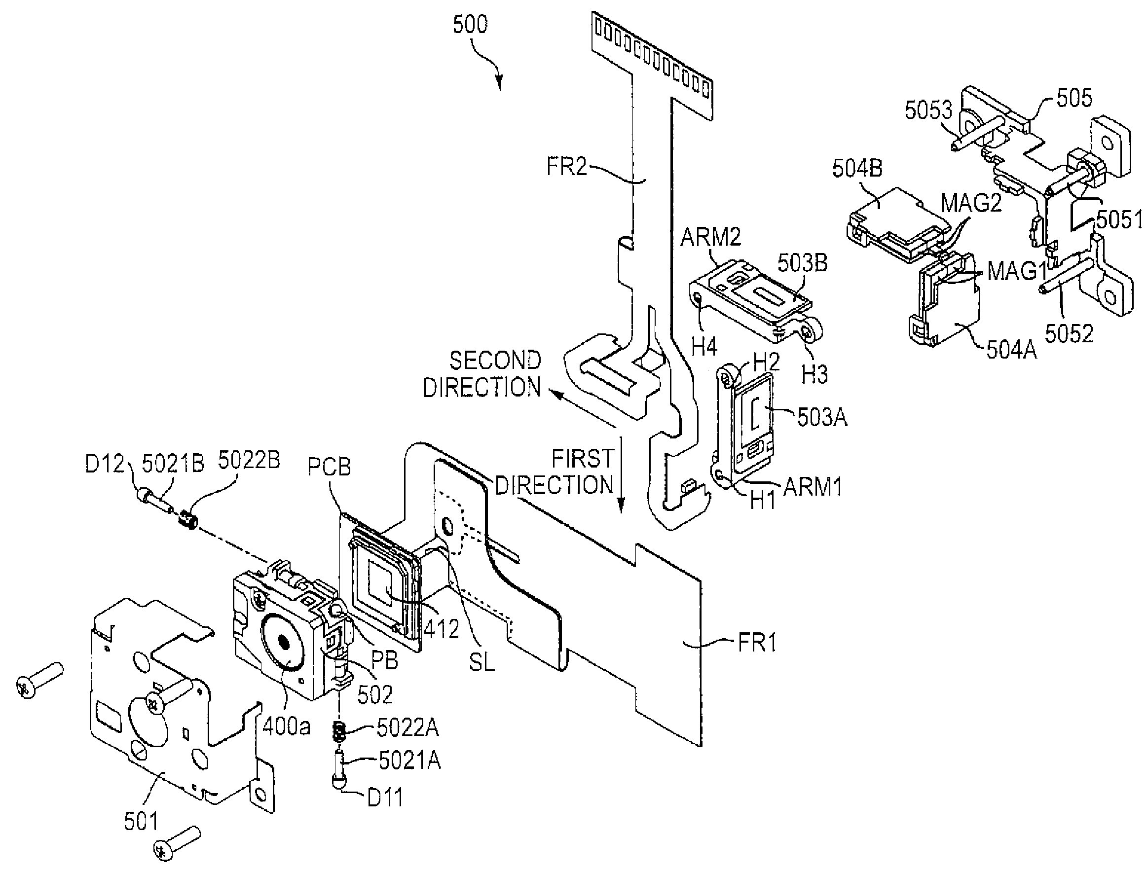 Image blur correcting unit, image blur correcting device, image pickup apparatus and portable equipment