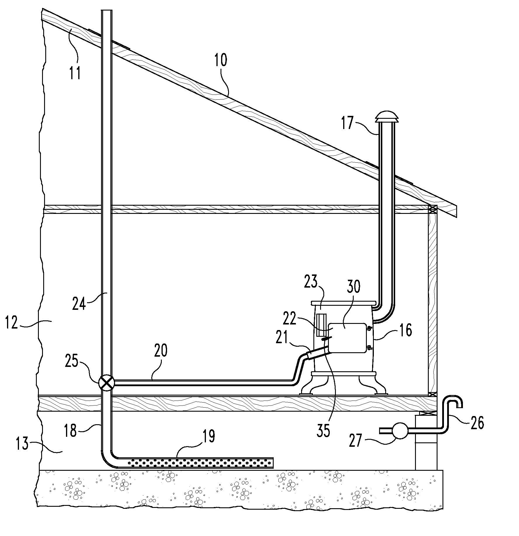 Wood stove radon reduction system